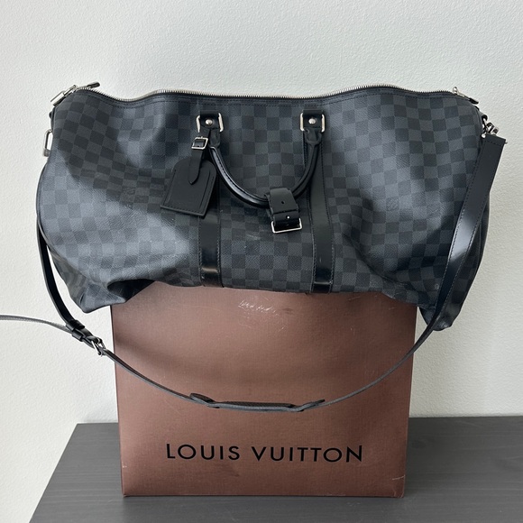 Louis Vuitton Black Checkered Damier Duffel Bag 45 Keepall - Picture 1 of 12